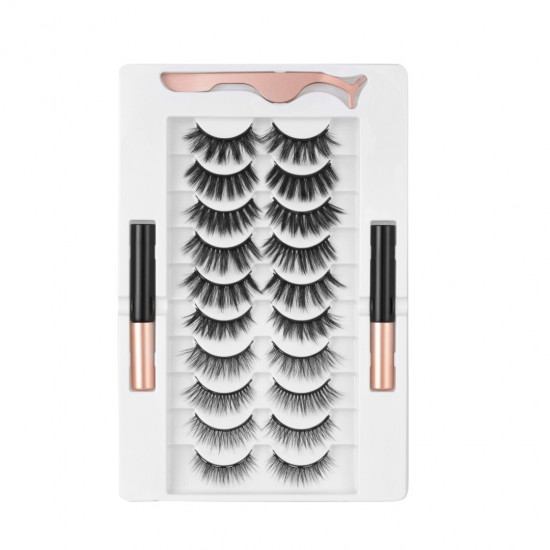 Magic False Eyelashes With Eyeliner Kit,Natural Look False Eyelash Non Magnetic Lashes With 2 In 1 Eyeliner（Black+Clear）