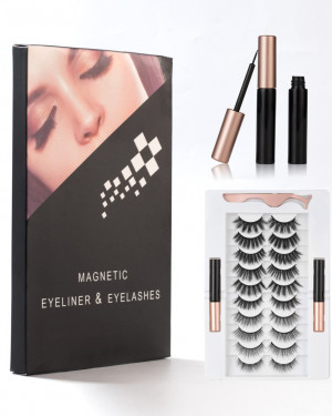 Magic False Eyelashes With Eyeliner Kit,Natural Look False Eyelash Non Magnetic Lashes With 2 In 1 Eyeliner（Black+Clear）