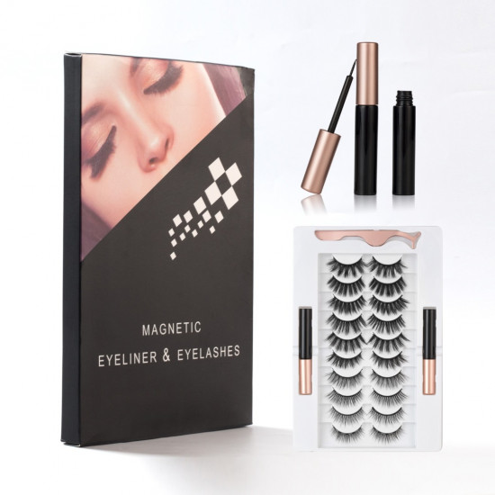 Magic False Eyelashes With Eyeliner Kit,Natural Look False Eyelash Non Magnetic Lashes With 2 In 1 Eyeliner（Black+Clear）