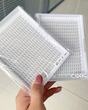 Wholesale OEM Large Tray 240 fans 7d 8d 9d 10d 12d heat bonded volume pointy base lashes 0.07 premade fanned eyelash extension